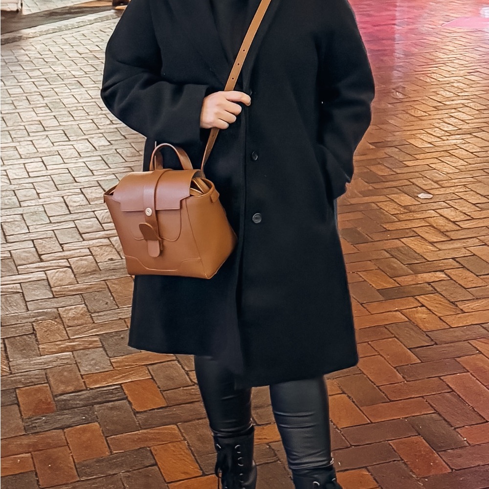 Senreve Mini Maestra Chestnut Tan Convertible Italian Leather Crossbody Backpack - Picture 14 of 14